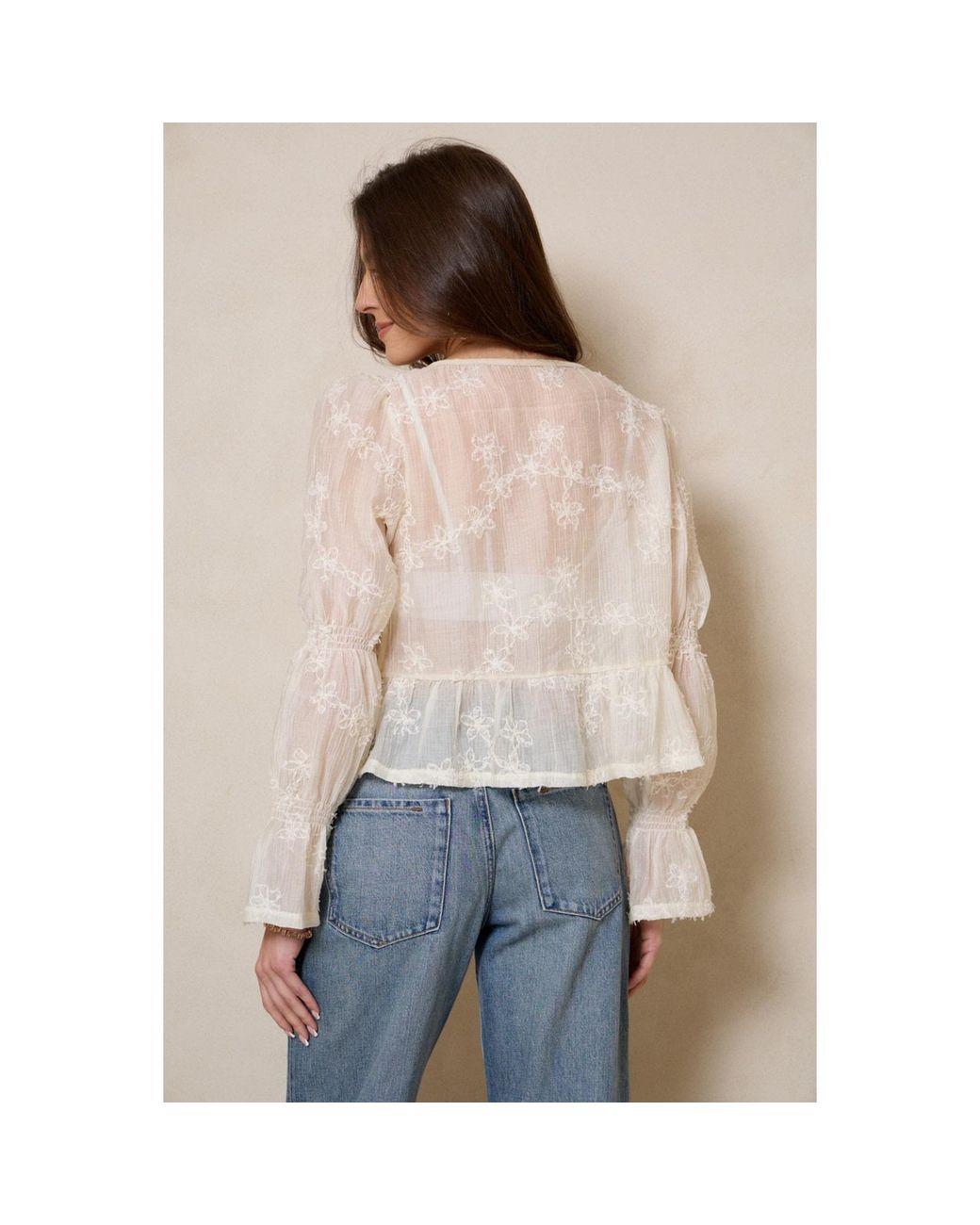 Saachi Natural Meadow Floral Tie Front Top