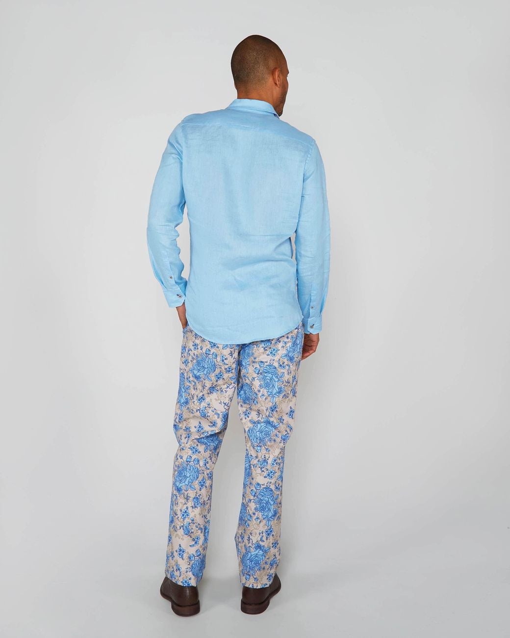 Lords of Harlech Blue Laurent Linen Shirt for men
