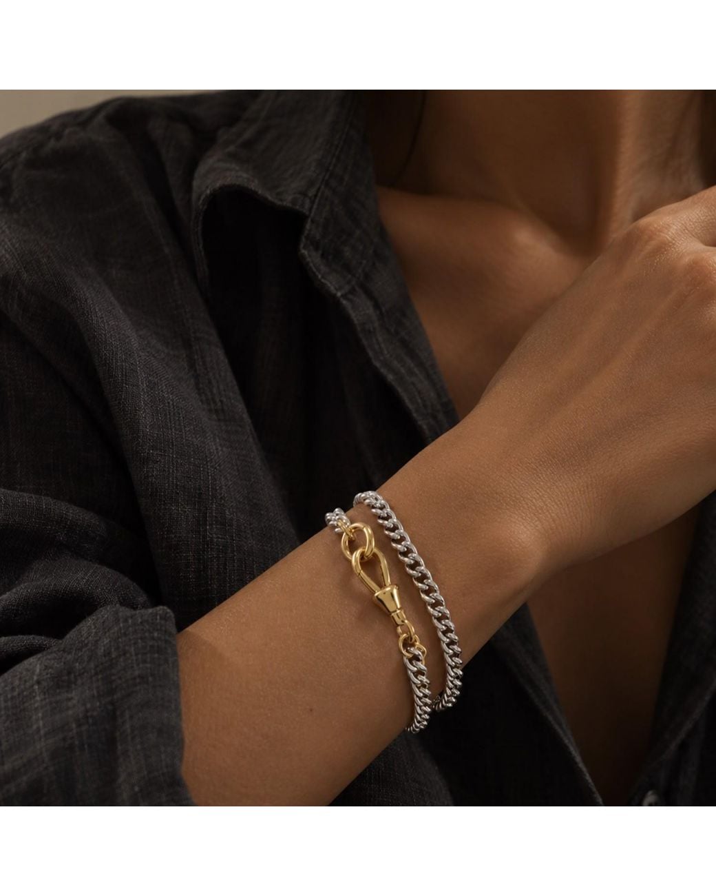 Hye Jane Jewelry Metallic Two Tone Jett Double Wrap Bracelet