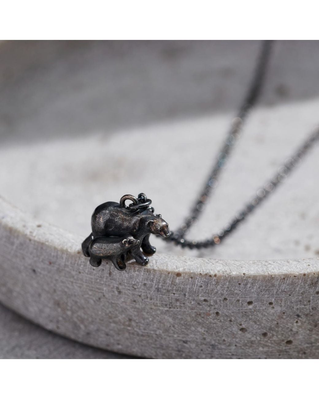 Posh Totty Designs Black Oxidised Sterling Papa Bear Pendant Necklace for men