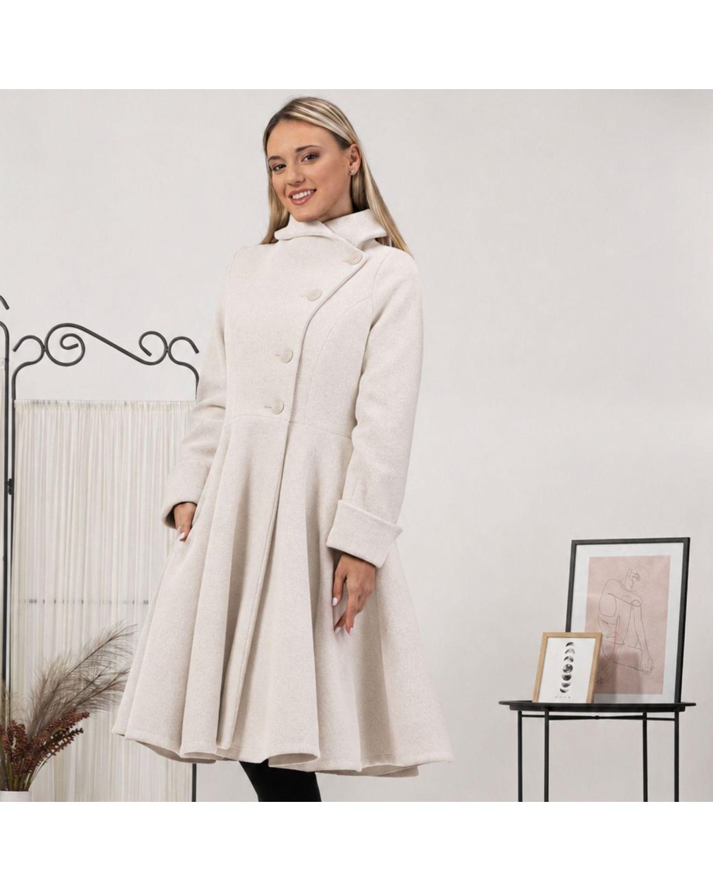 Nikka Place Natural Flared Wool Winter Coat With Buttons