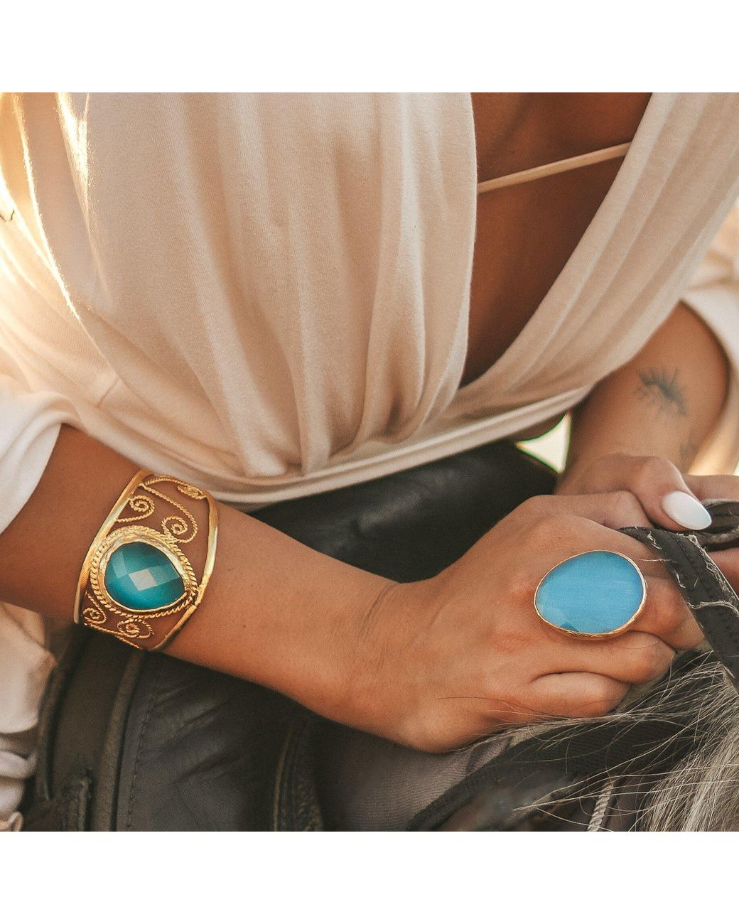 Ebru Jewelry Blue Gypsy Soul Cat Eye Statement Ring