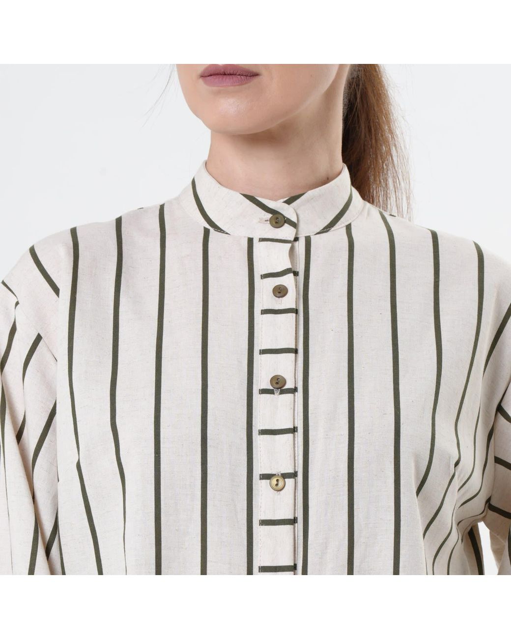 Metamorph White Maxi Jumpsuit On Khaki Stripes