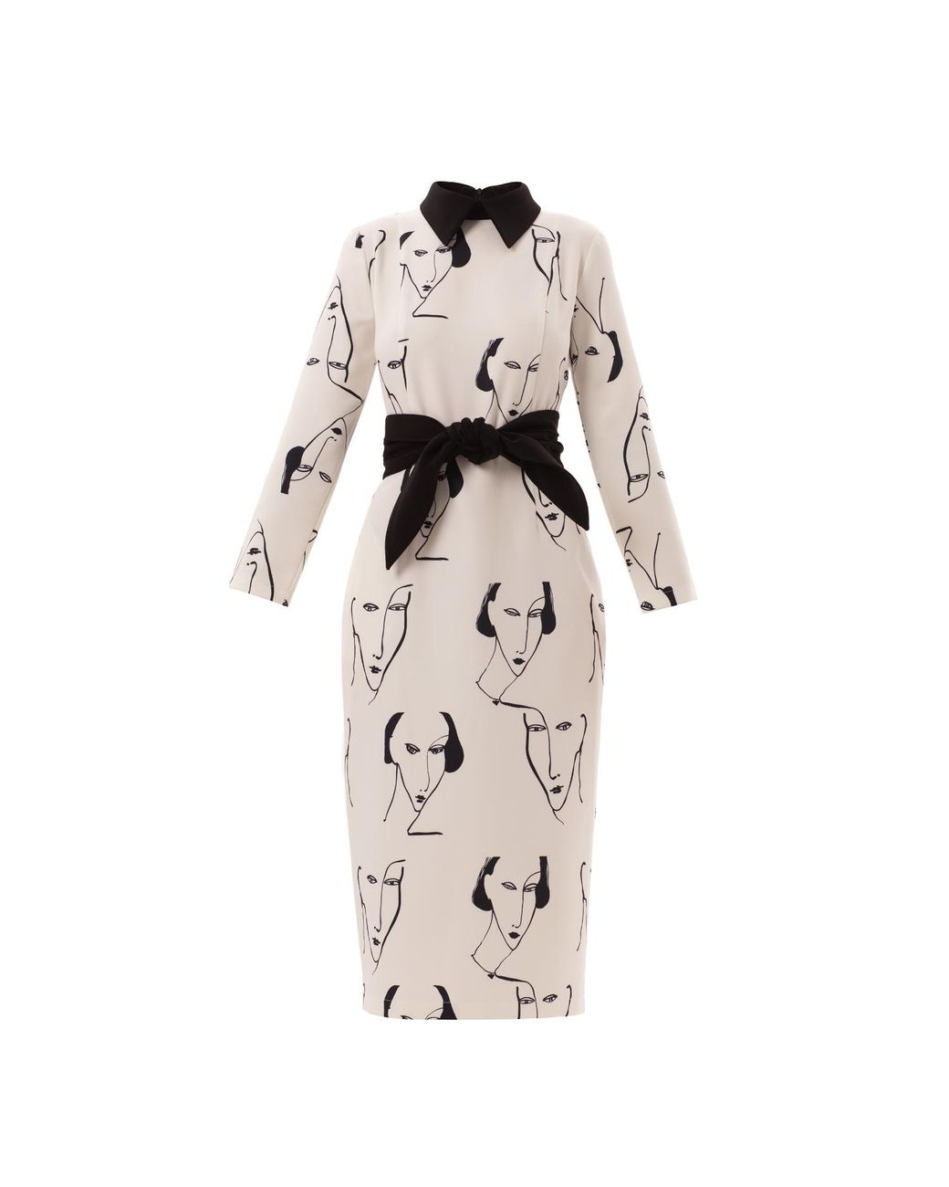 Julia Allert Natural White Designer Fitted Dress With Faces Print