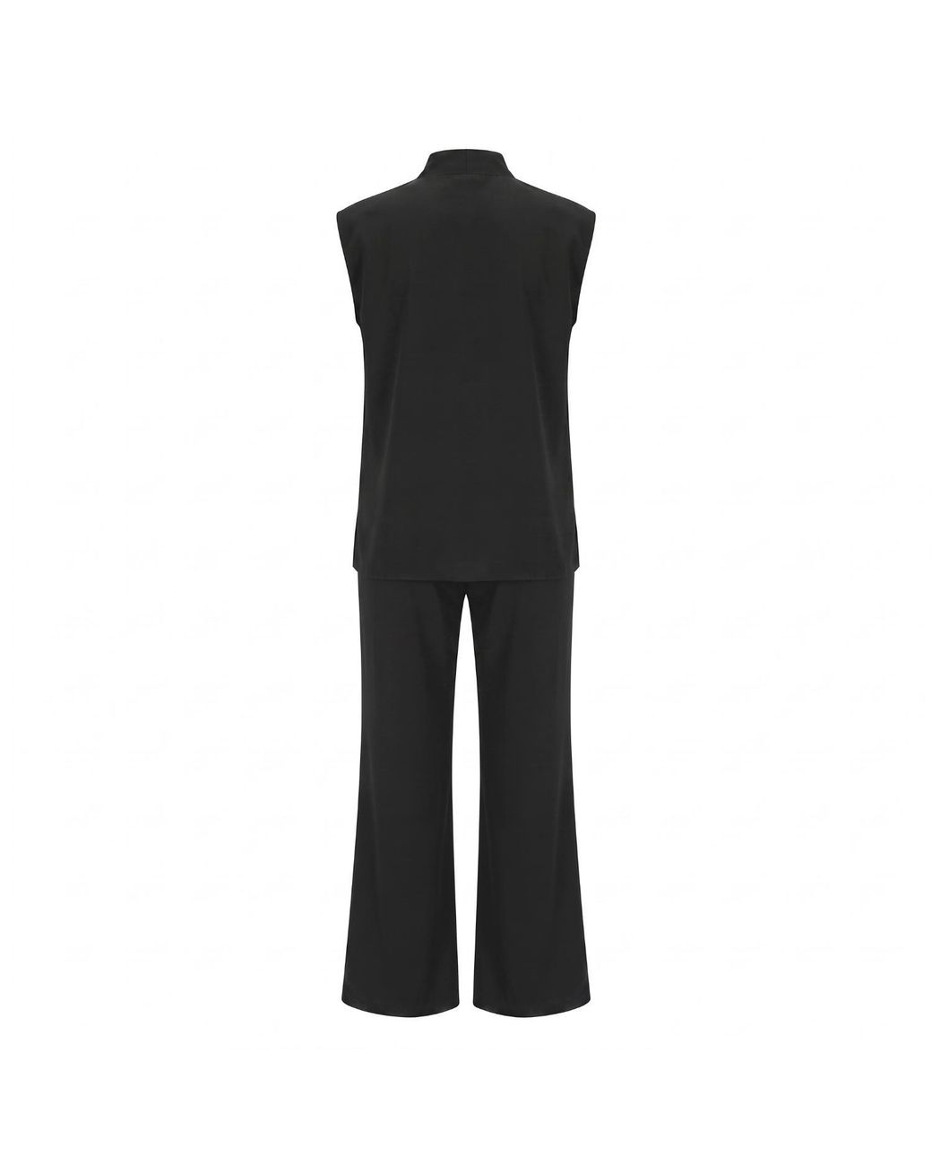 Modenaire Black Sleeveless Tie Neck Blouse And Wide Leg Trouser Set