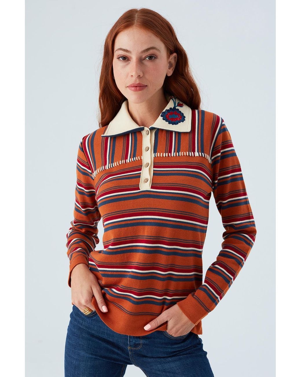 Peraluna Harper Fine Embroidered Knitted Blouse
