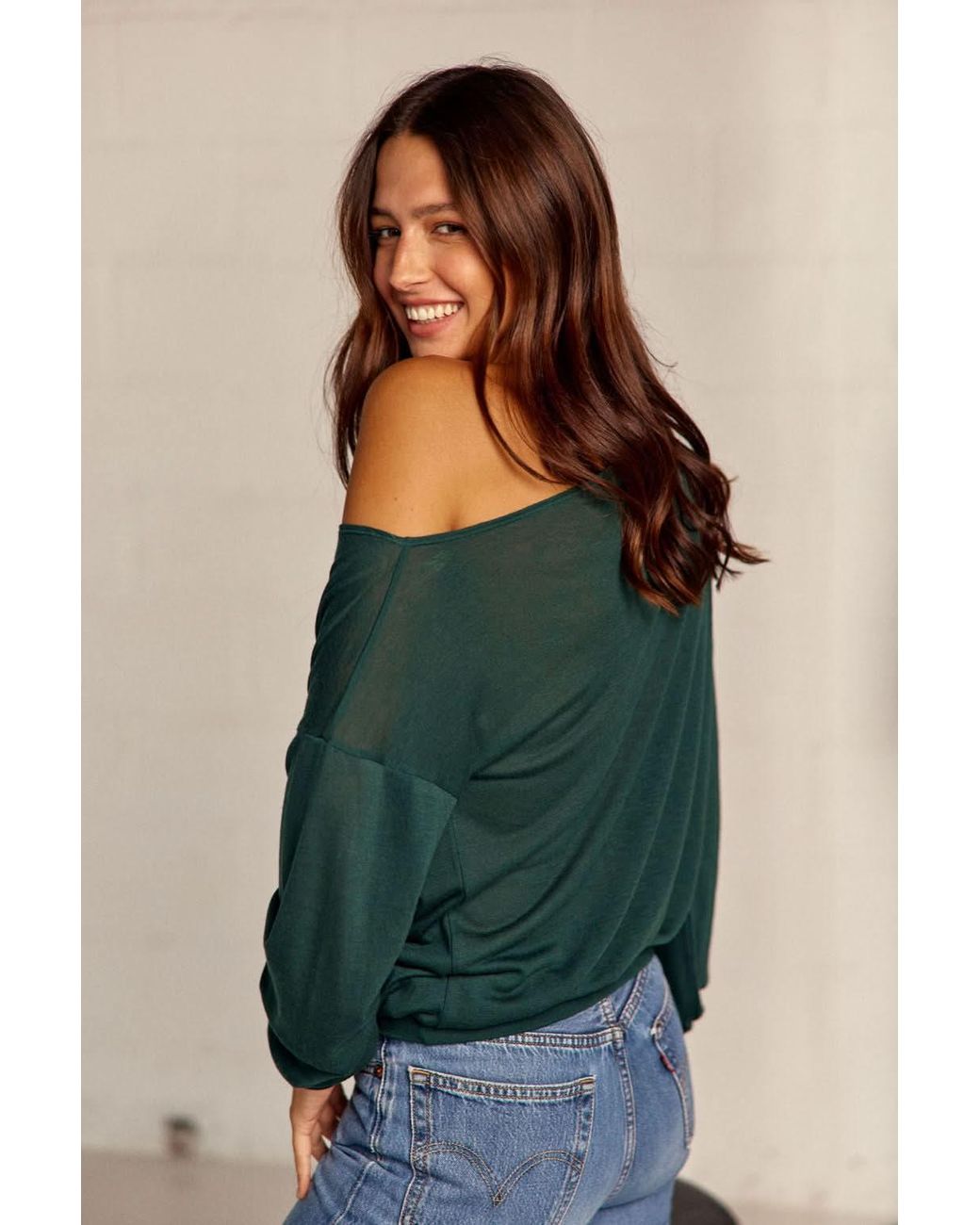 Marianne by Marie Jordane Green Selena Asymmetric Lyocell & Wool Sweater