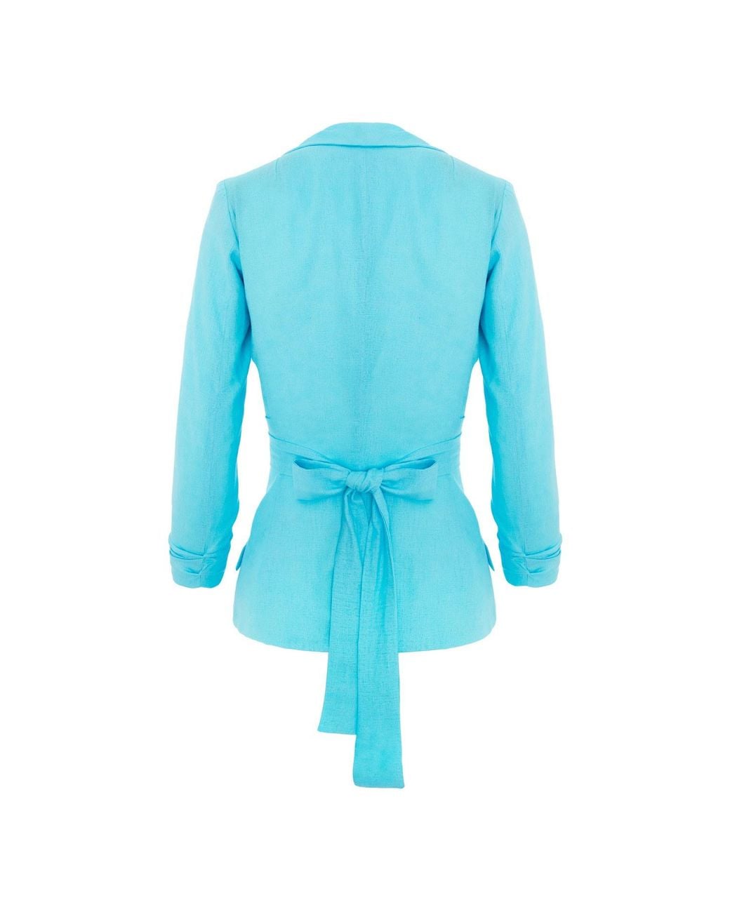 AVENUE No.29 Blue Linen Structured Blazer With Belt
