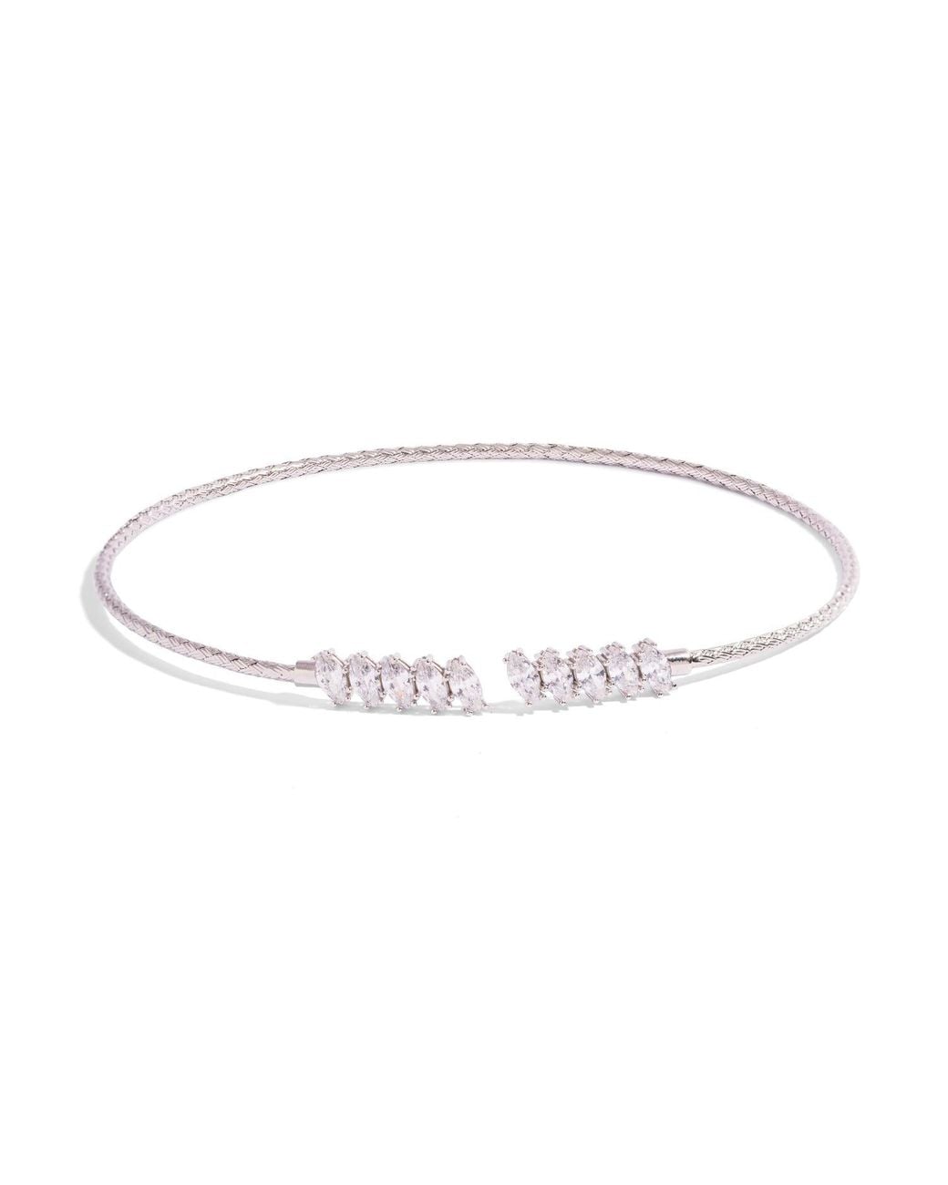 Ebru Jewelry Metallic Marquise Cubic Zirconia Woven Sterling Choker Necklace