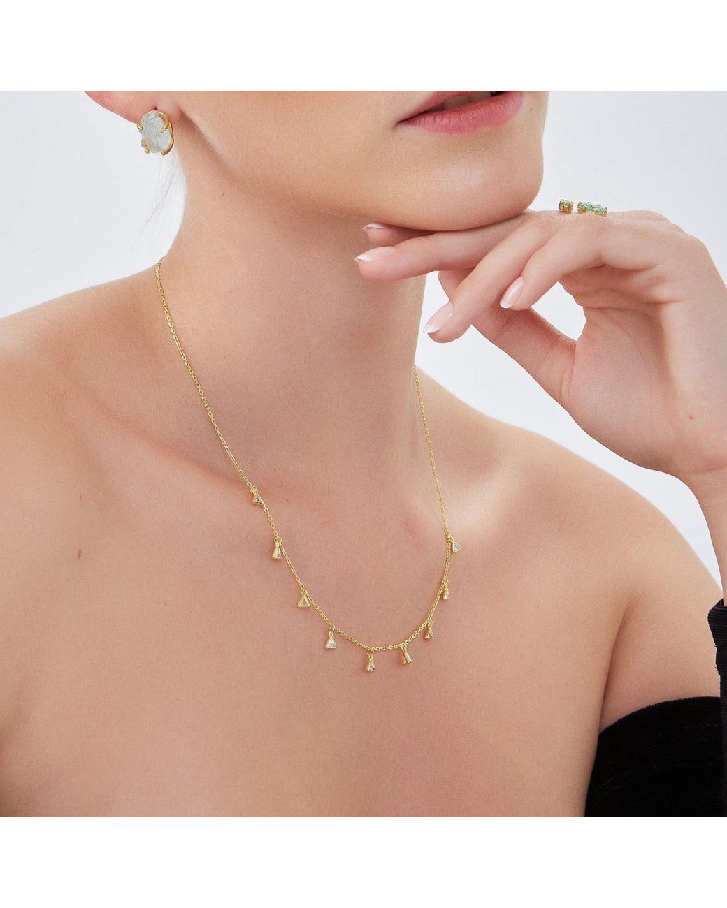 Spero London Metallic Jewelled Triangle Sterling Station Necklace