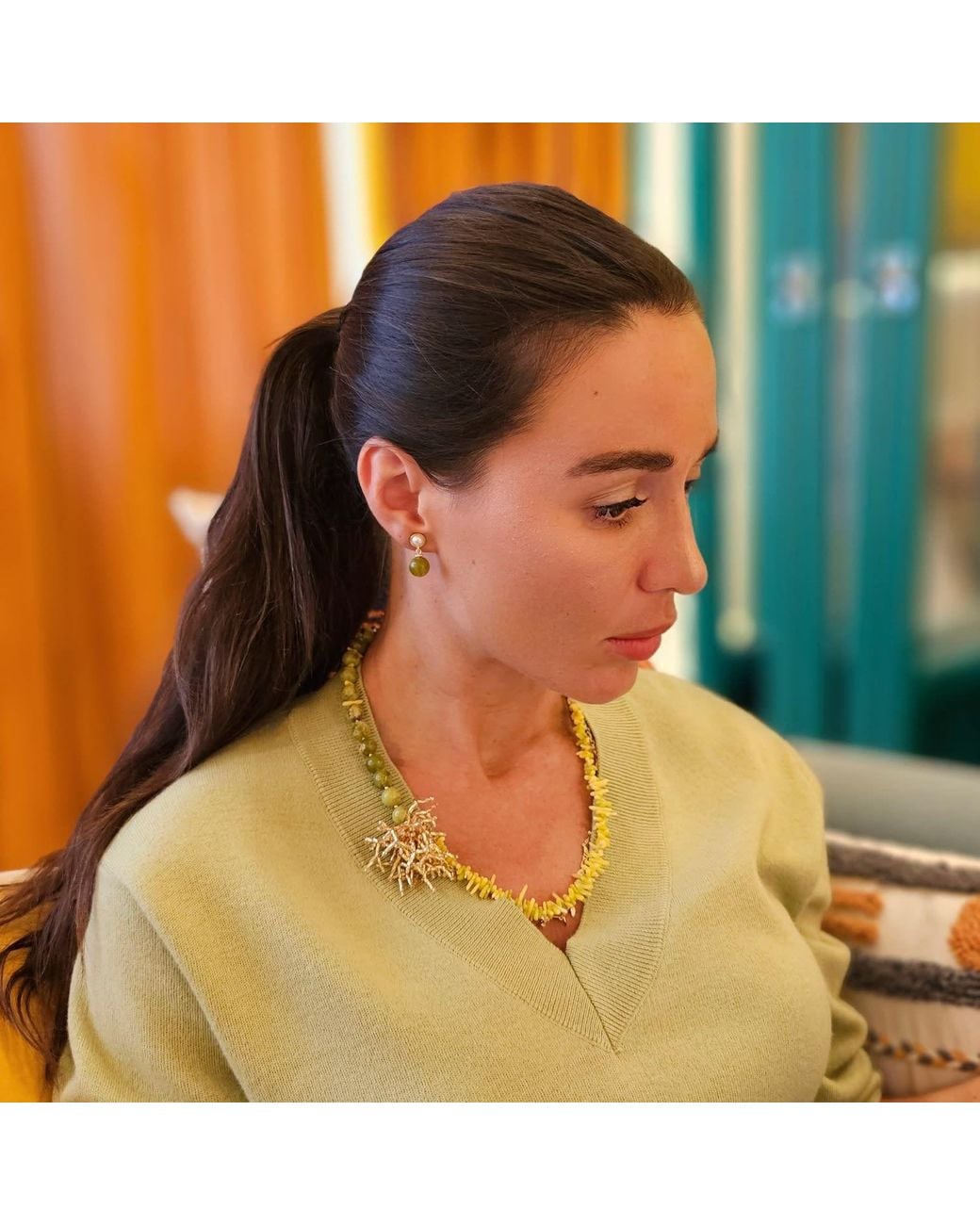 Farra Metallic Boho Chic Opal And Bamboo Coral With Removable Pin Necklace