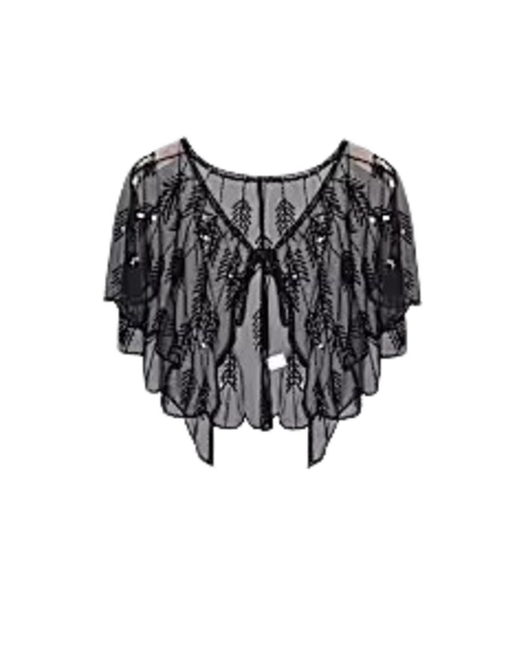 Saachi Black Mesh Sequin Capelet