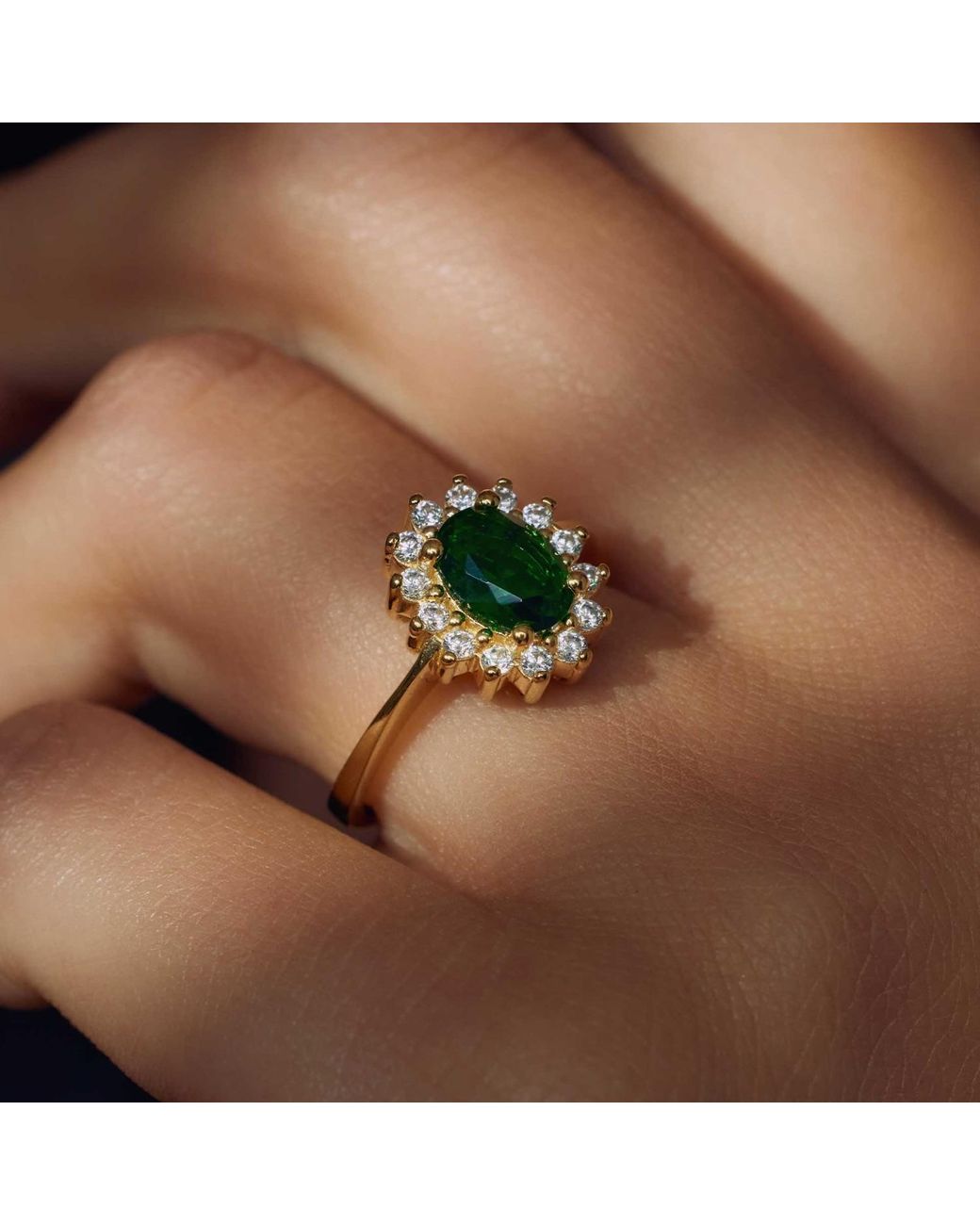 BY EDA DOGAN Metallic Kate Emerald Stone Vintage Ring Adjustable