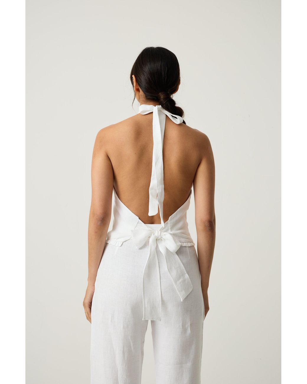 Imaura White Btw Linen Halter Top