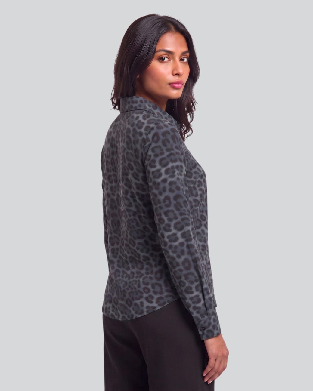 Lords of Harlech Blue Sutton Leopard Smoke Stretch Silk Long-Sleeve Shirt
