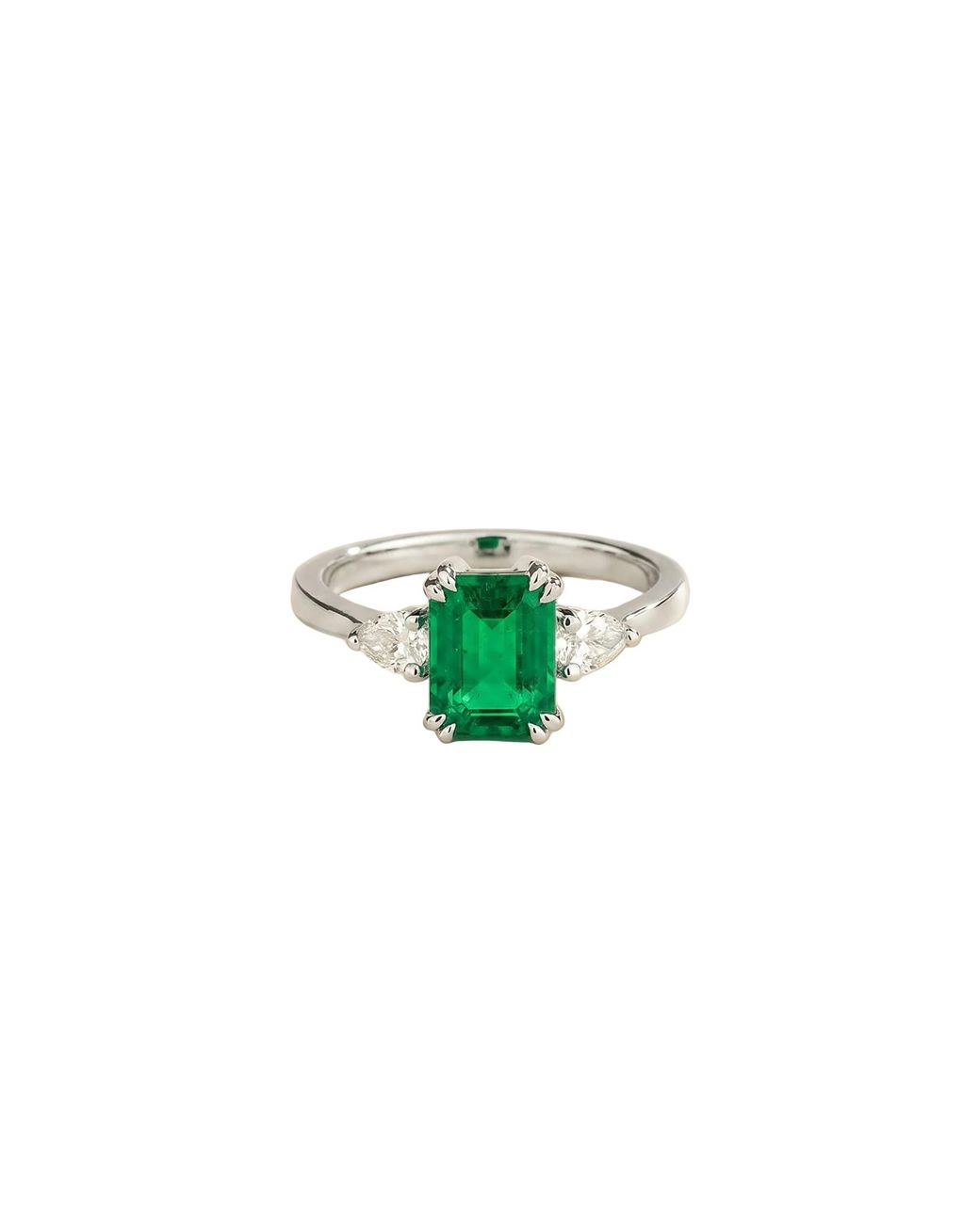 Juvetti Green Ailes Emerald Emerald-Cut Ring With Pear Side Diamonds