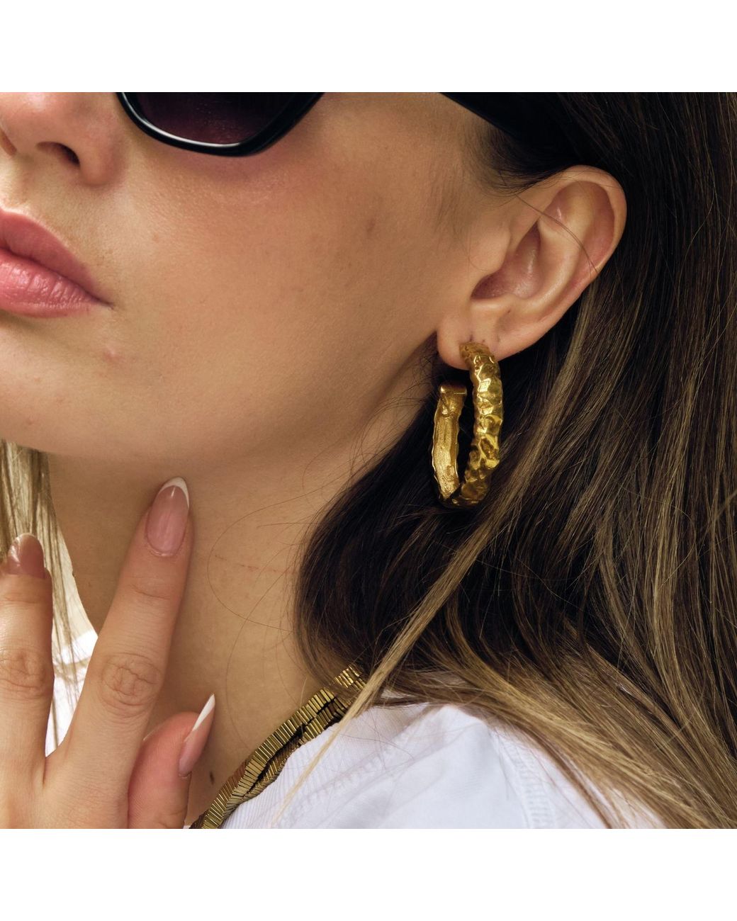 LINYA JEWELLERY Metallic Rara Amorphous Half Oval Earrings