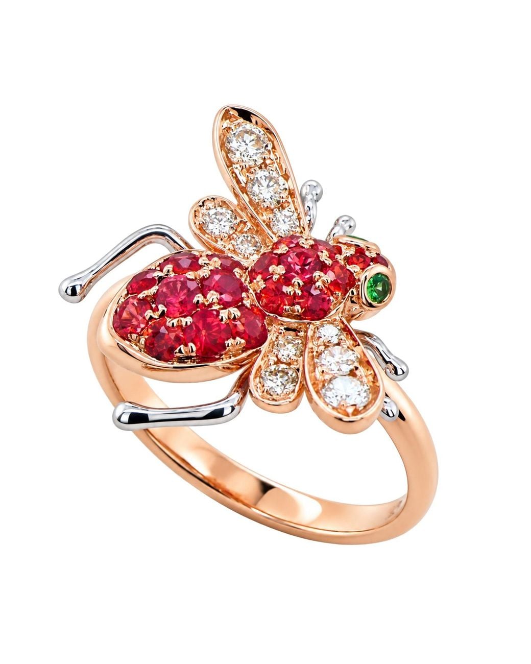Artisan Red 18K Rose Garnet, Sapphire & Diamond Bee Statement Ring