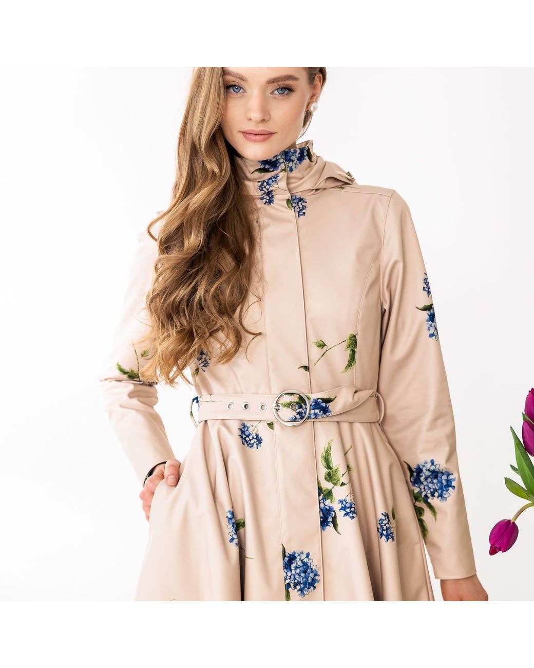 RainSisters Natural Neutrals Fit And Flare Coat: Gentle Bloom