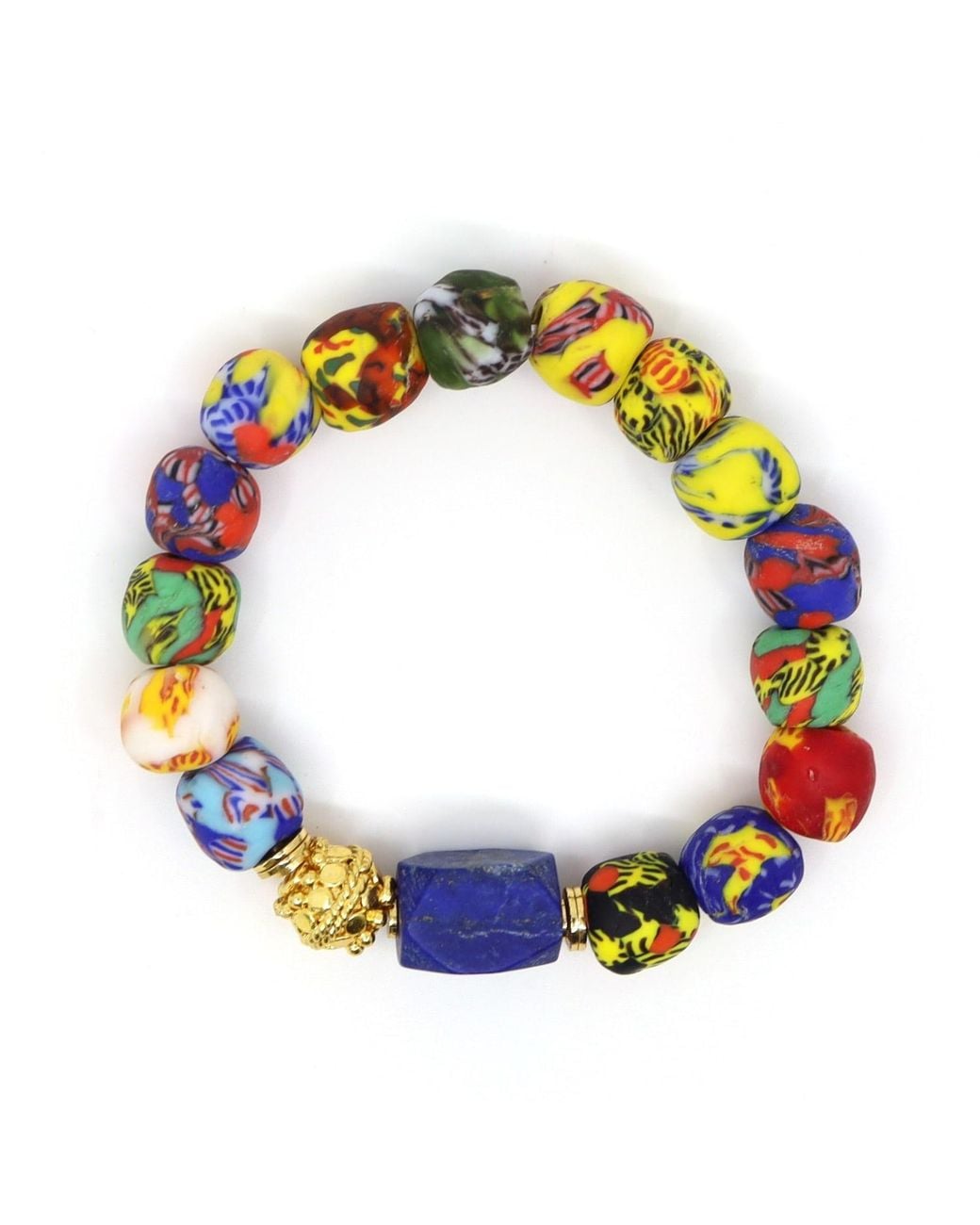 Shar Oke Metallic African Glass Medley Bali Bracelet