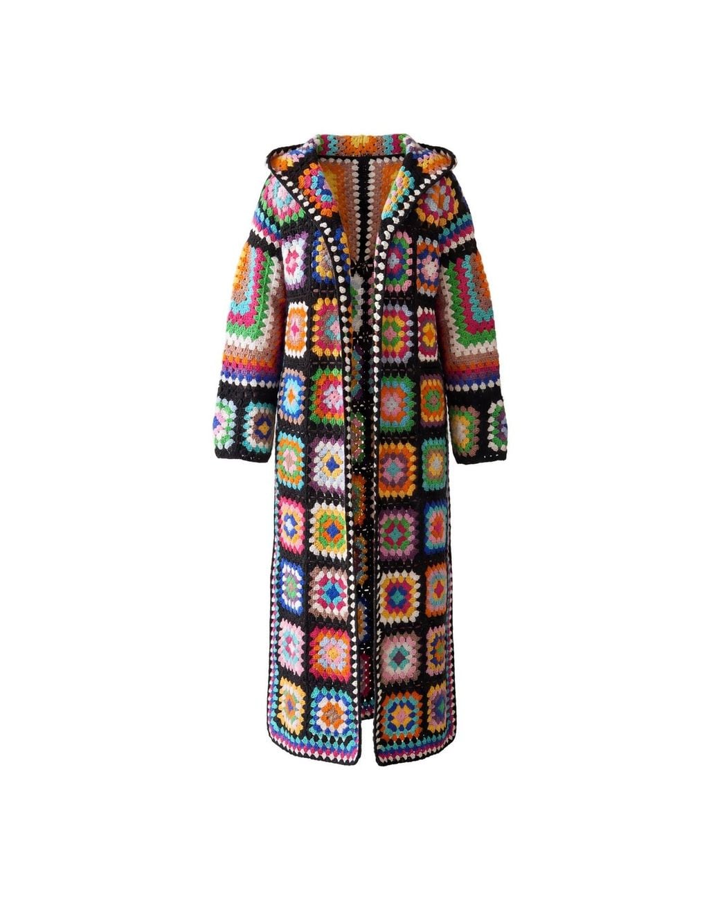Ana Chic Black Handmade Crochet Hooded Maxi Cardigan