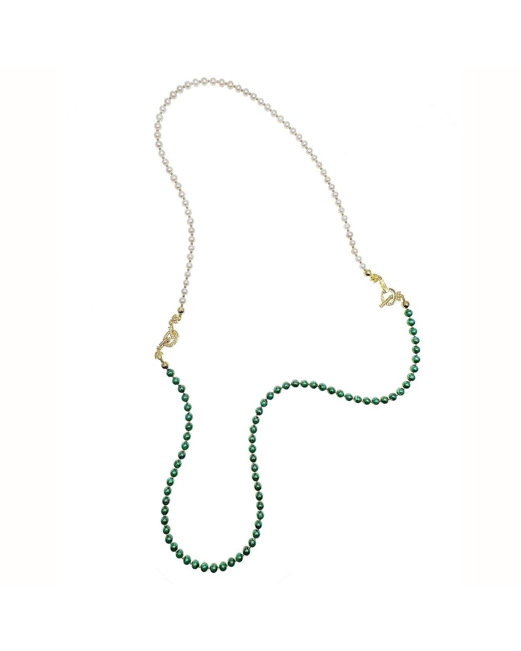 Farra Metallic Malachite With Freshwater Pearls Convertible Necklace