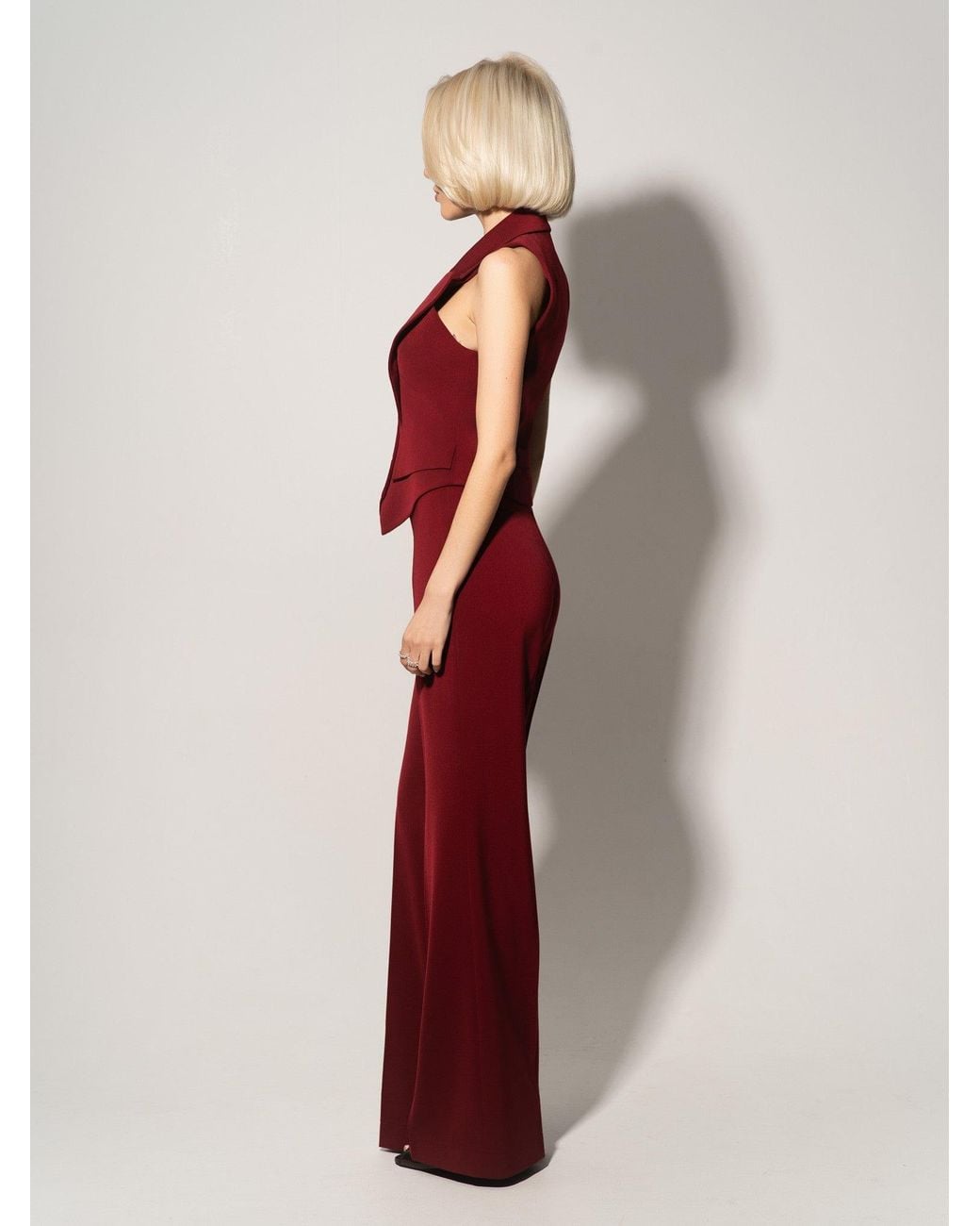 Tia Dorraine Red Single-Breasted Waistcoat & Trousers Set