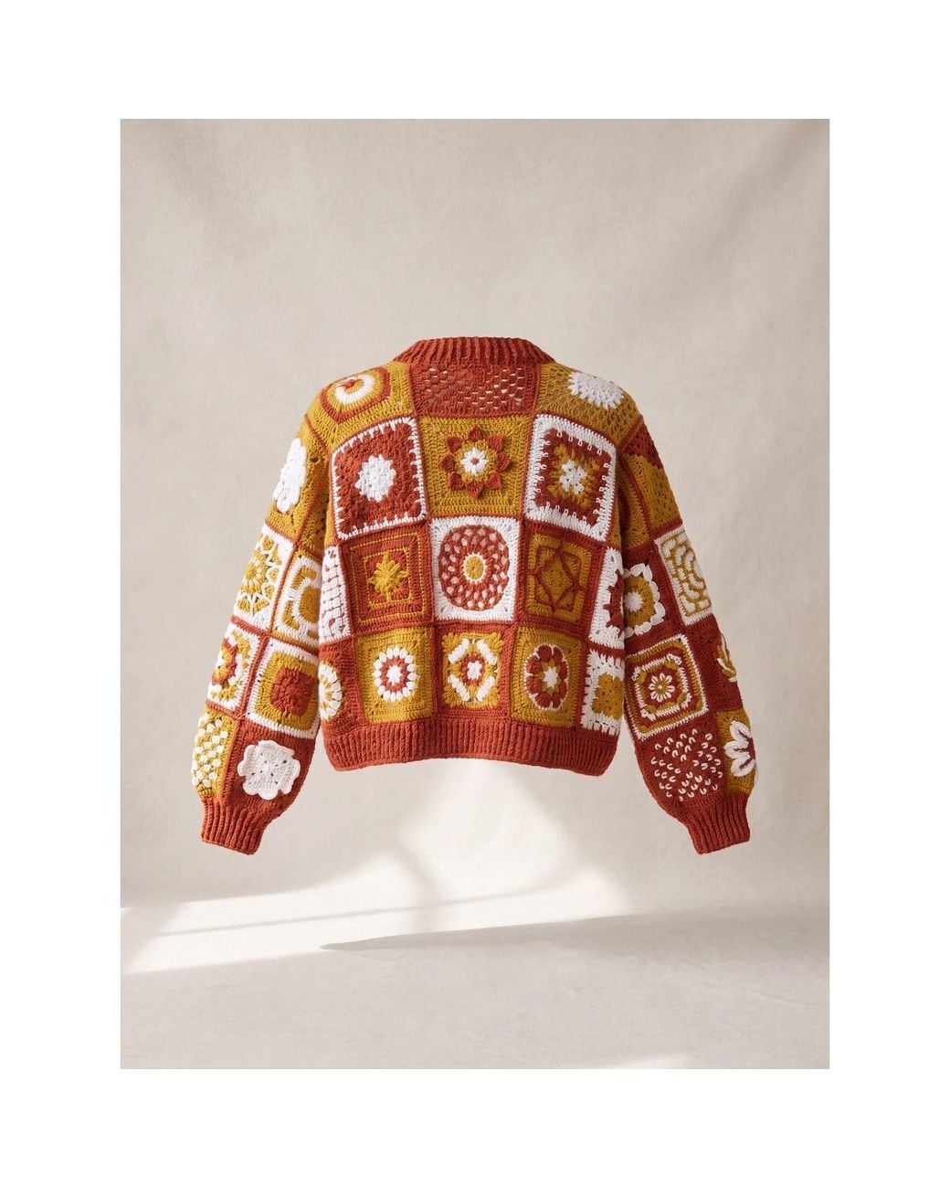 Ana Chic Brown Rust Granny Square Handmade Crochet Cardigan