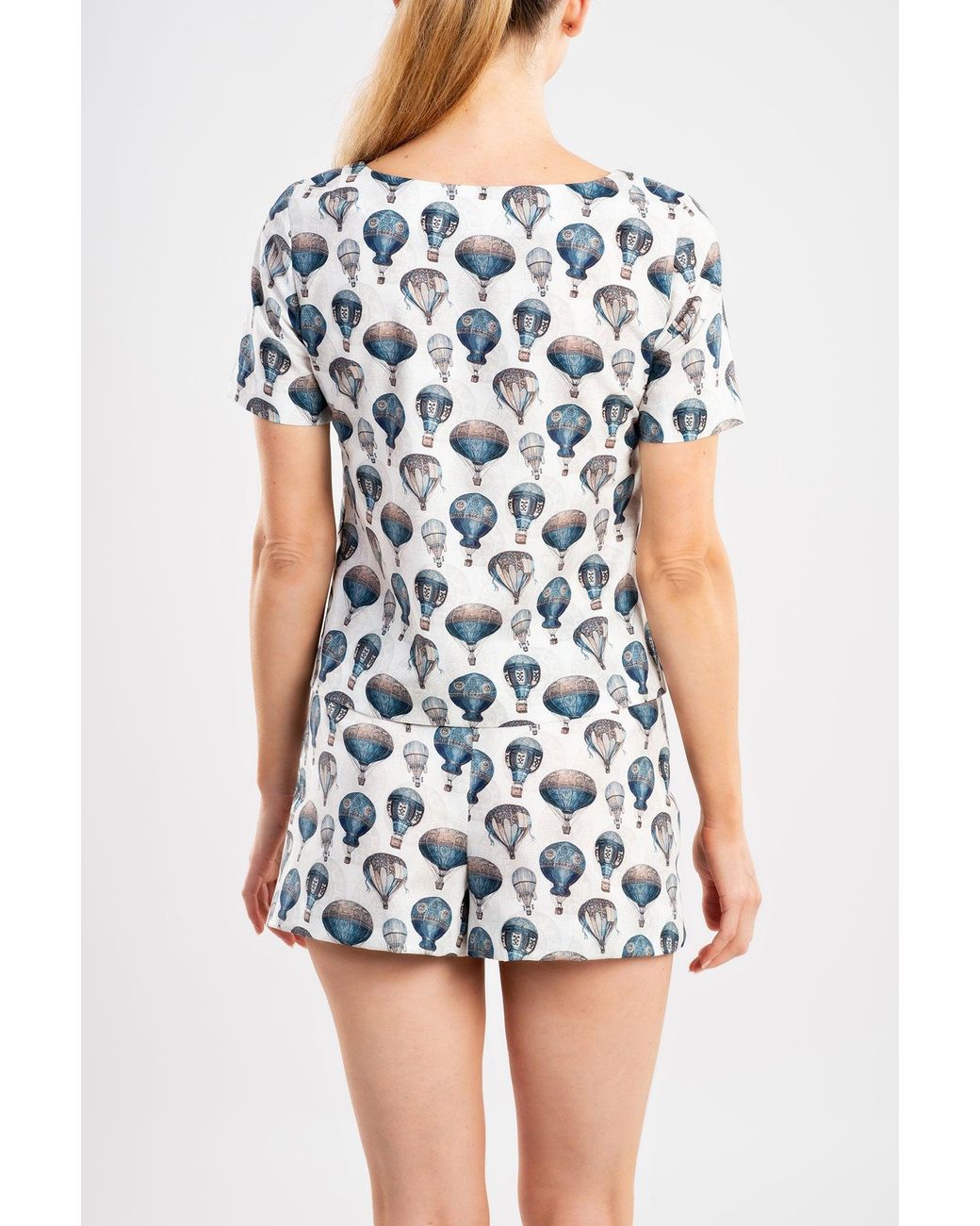 Ginta White Hot Air Balloon-Print Cotton Top & Shorts Set