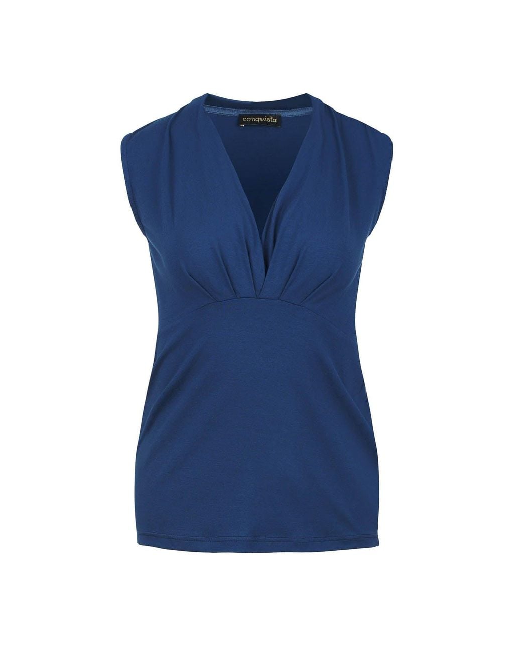 Conquista Blue Faux Wrap Sleeveless Top