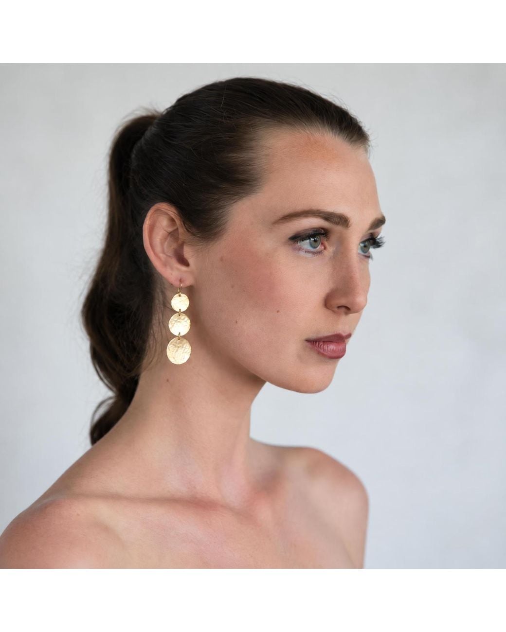 Heather Hawkins Jewelry Metallic Tri Tiered Hand Hammered Disc Earrings