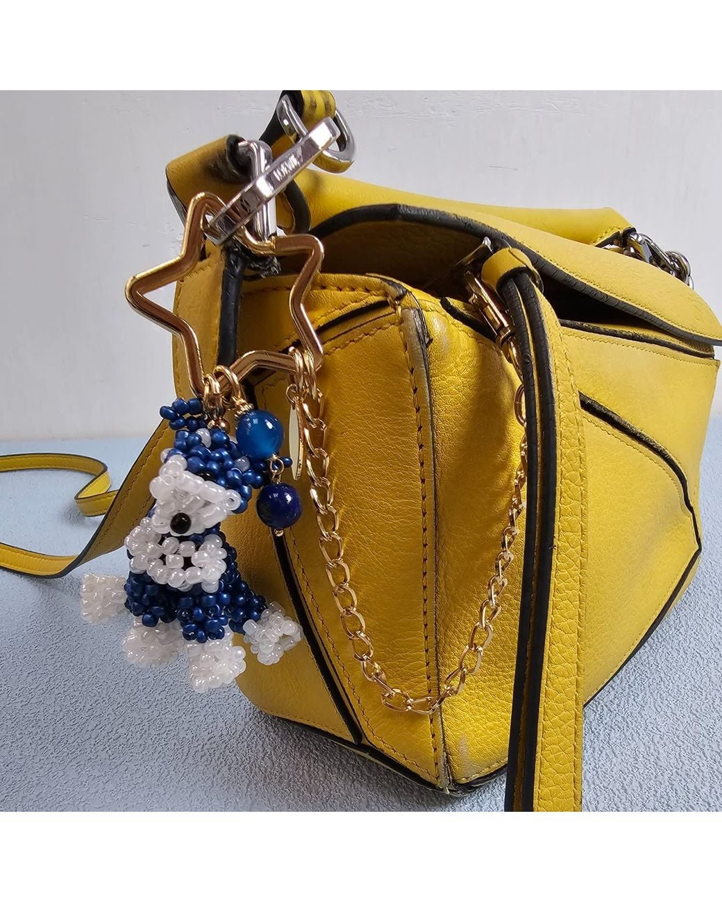 Farra Blue Handcrafted Dog Charm, Lapis & Agate Tassel Bag Charm