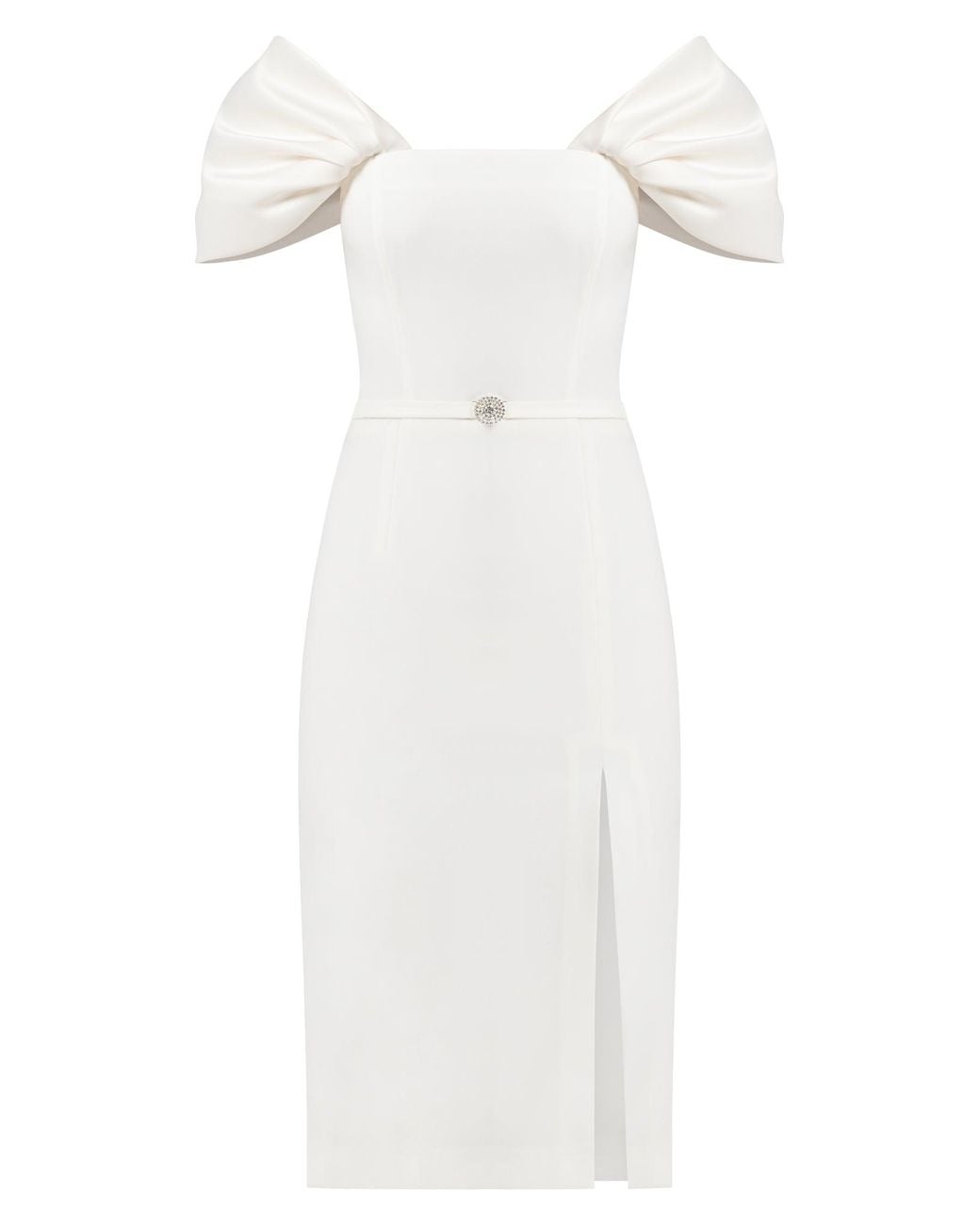 Tia Dorraine White Mirage Crystal Ornament Midi Dress, Pearl