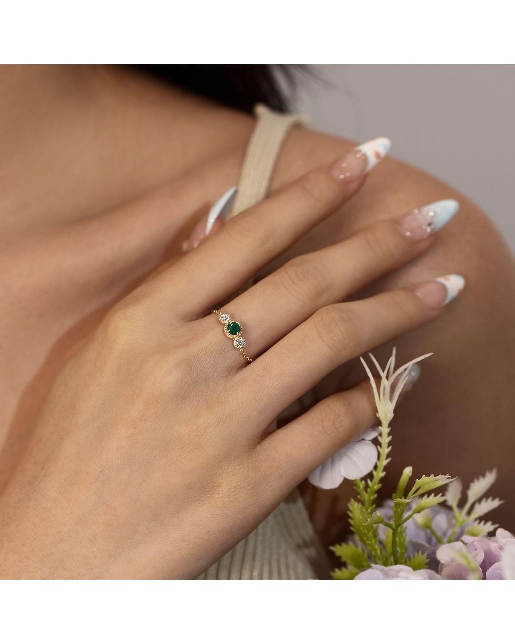 Azura Jewelry New York Metallic Birthstone Chain Ring Vermeil