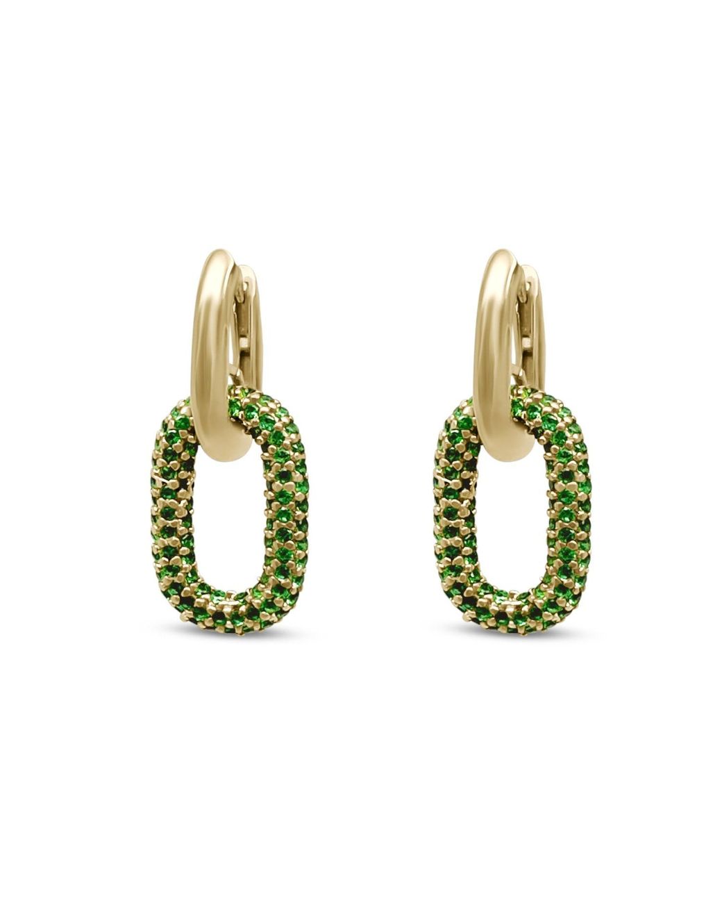 Clemence Wren Green Huggie Earrings With Pave Gemstone Charm