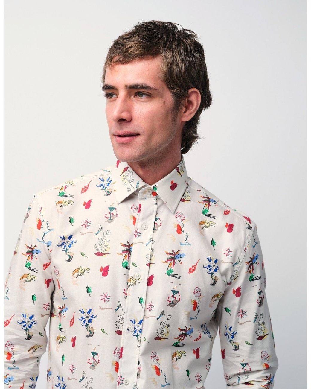 Gresham Blake White Neutrals Cream Scatter Print Shirt for men