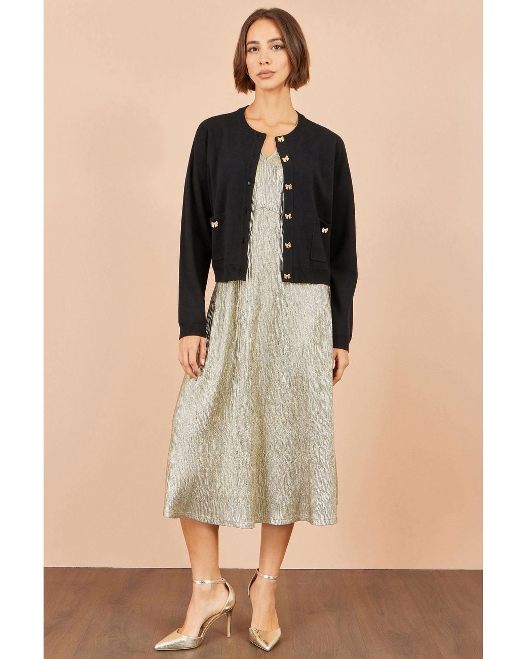 Yumi' Black Bow Button Cardigan