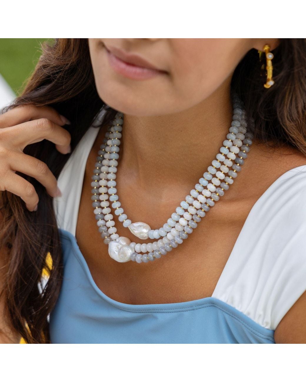 Christina Greene Blue Moment Of Zen Stone Beaded Necklace