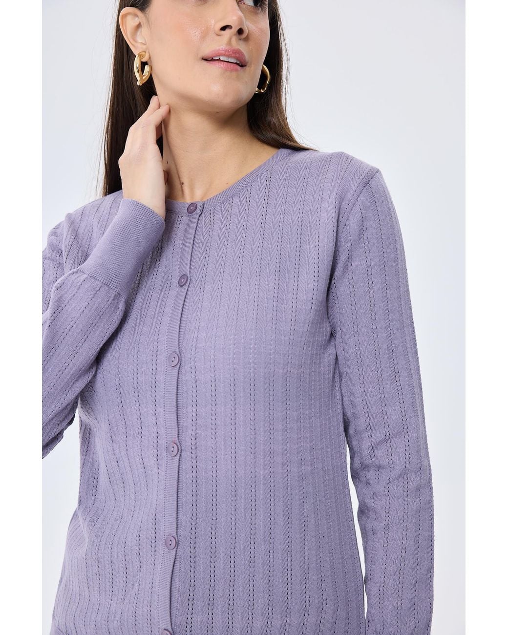 Peraluna Purple Celine Openwork Knit Cardigan