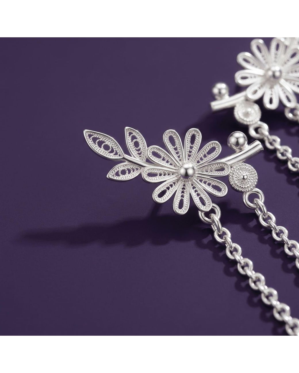 Yieon White Daisy Fine Filigree Tassel Earrings