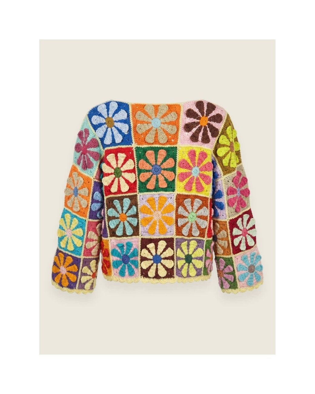 Ana Chic Multicolor Flower Square Handmade Crochet Jumper
