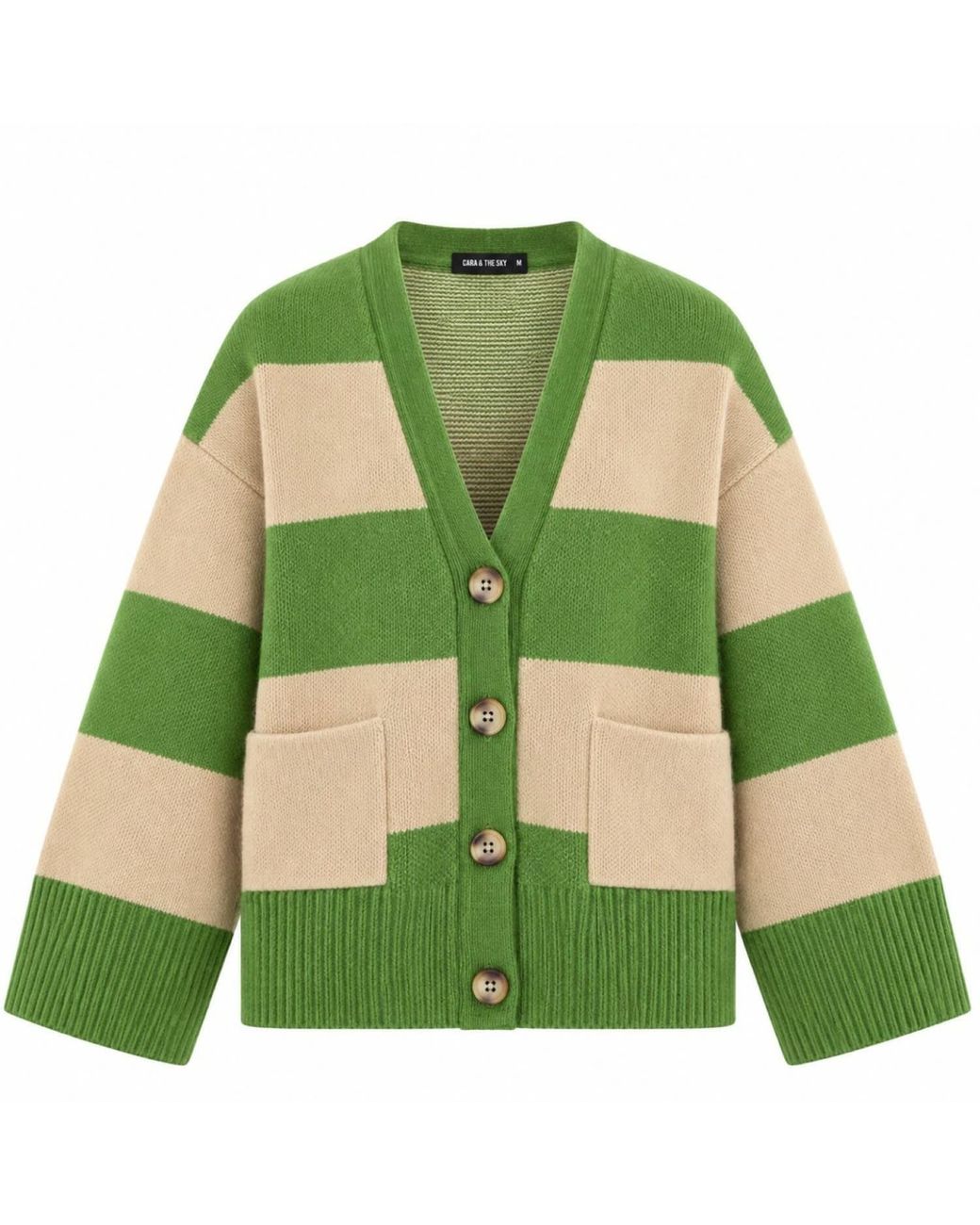 Cara & The Sky Green Candice Chunky Stripe V Neck Button Cardigan