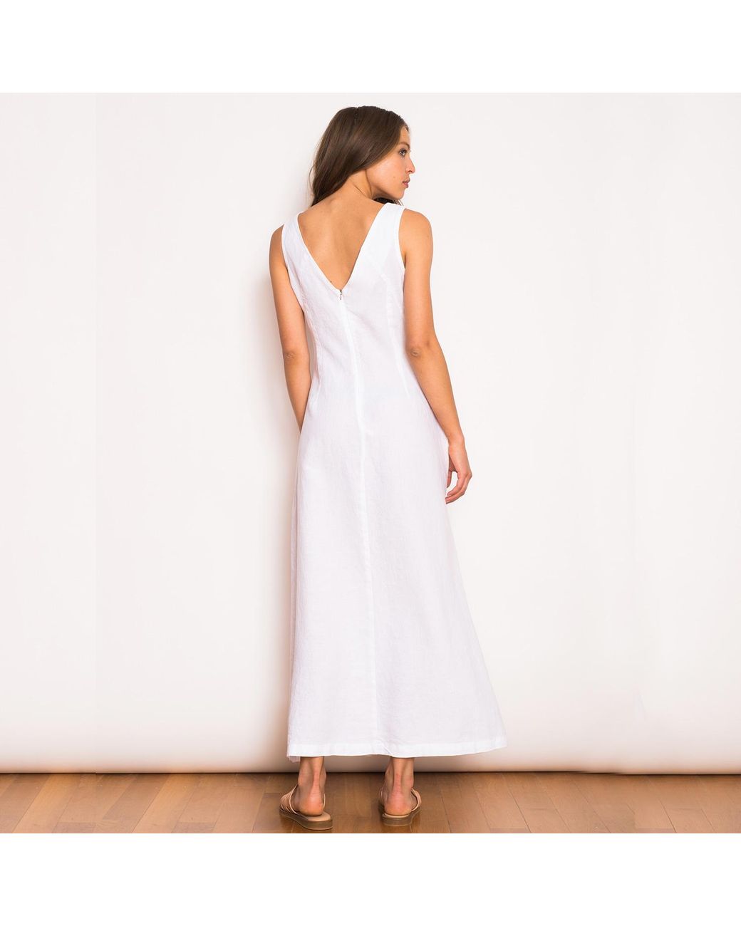Haris Cotton Black Maxi Linen Dress With V Neck