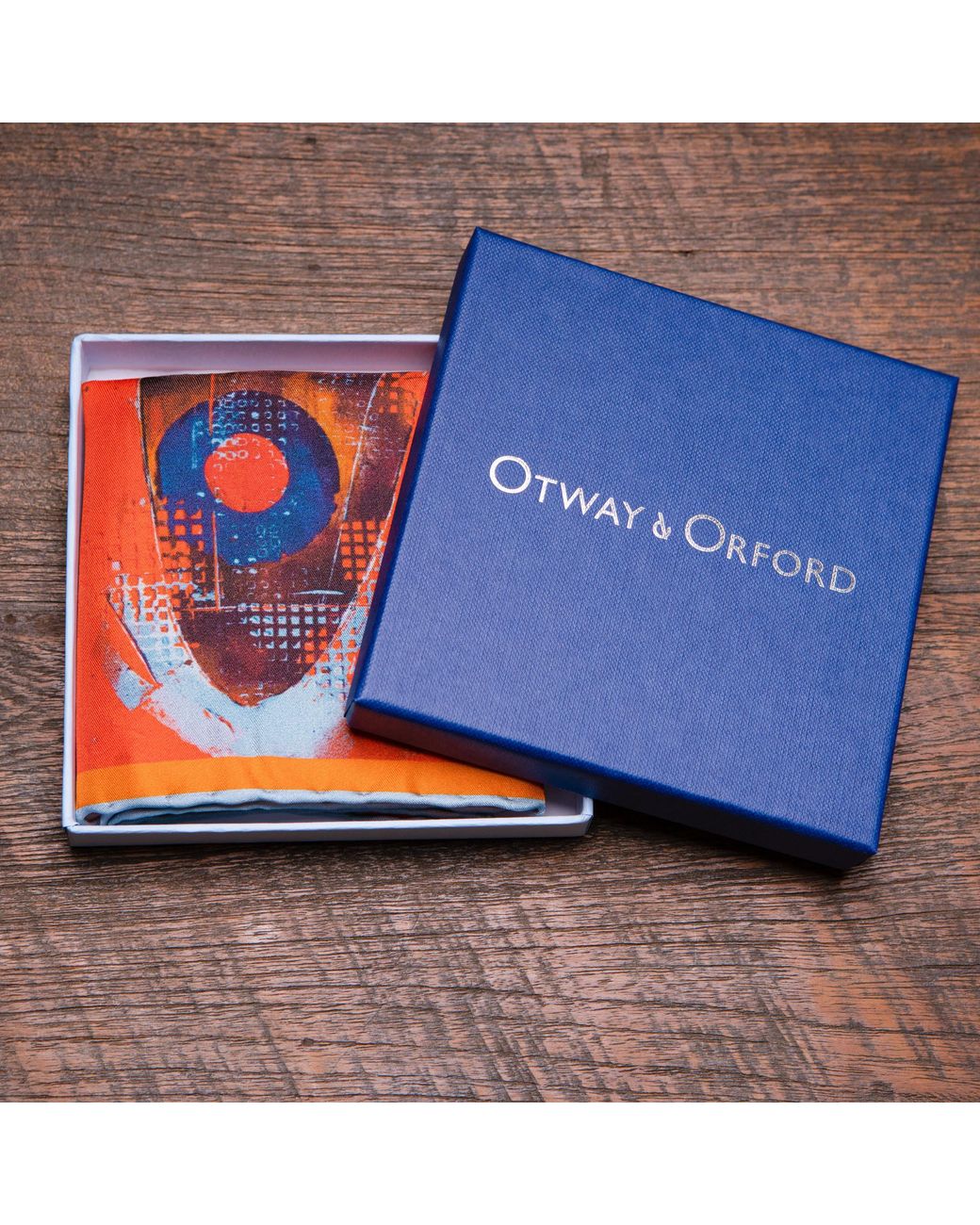 Otway & Orford Orange 'Lone Fighter' Spitfire Silk Pocket Square. Full-Size for men