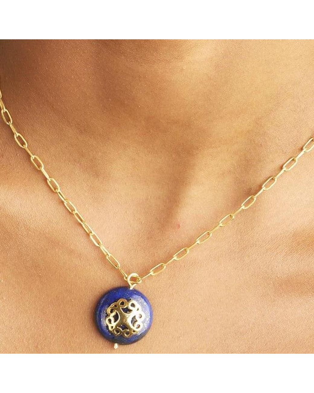 Lila Rasa Metallic Lapis Lazuli Necklace With Filigree