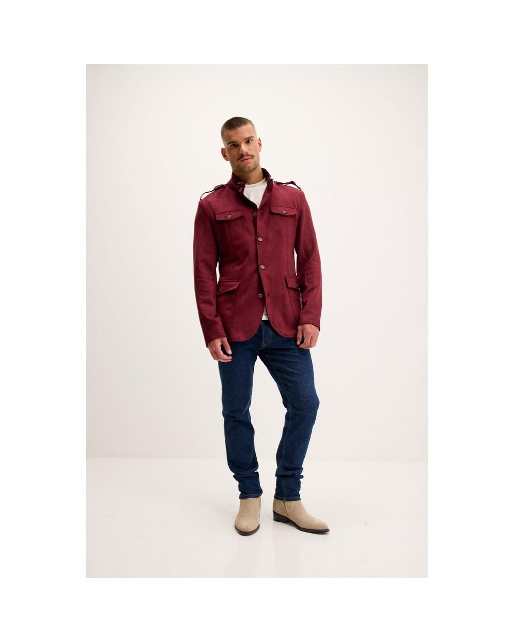 Ron Tomson Red Microsuede Lightweight Safari Jacket for men