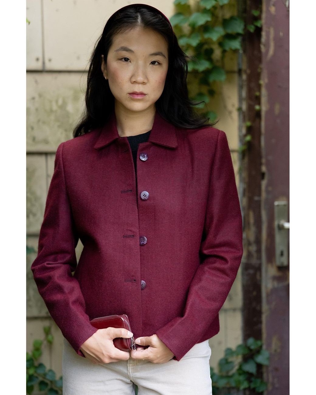 Stovaria Purple Smoked Burgundy Himalayan Yak Wool Cropped Statement Jacket