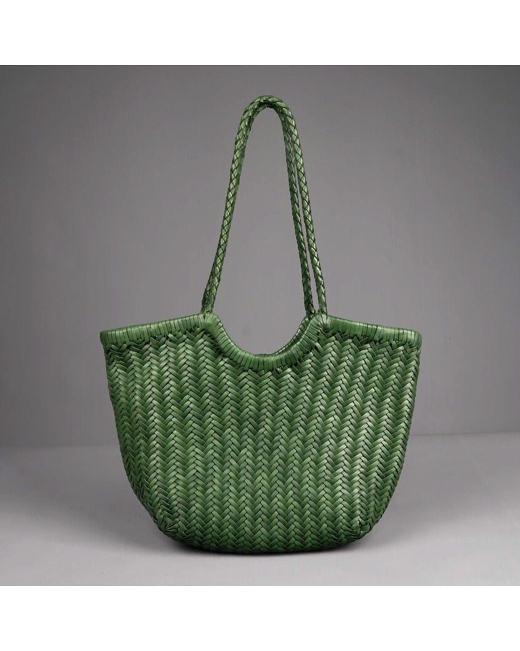 Rimini Green Genuine Leather Hand Woven Shopping Bag