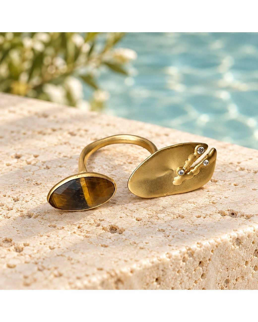 Rare Matters Jewelry Metallic Faceted Tiger's Eye Statement Ring-Plated Open Band Ring
