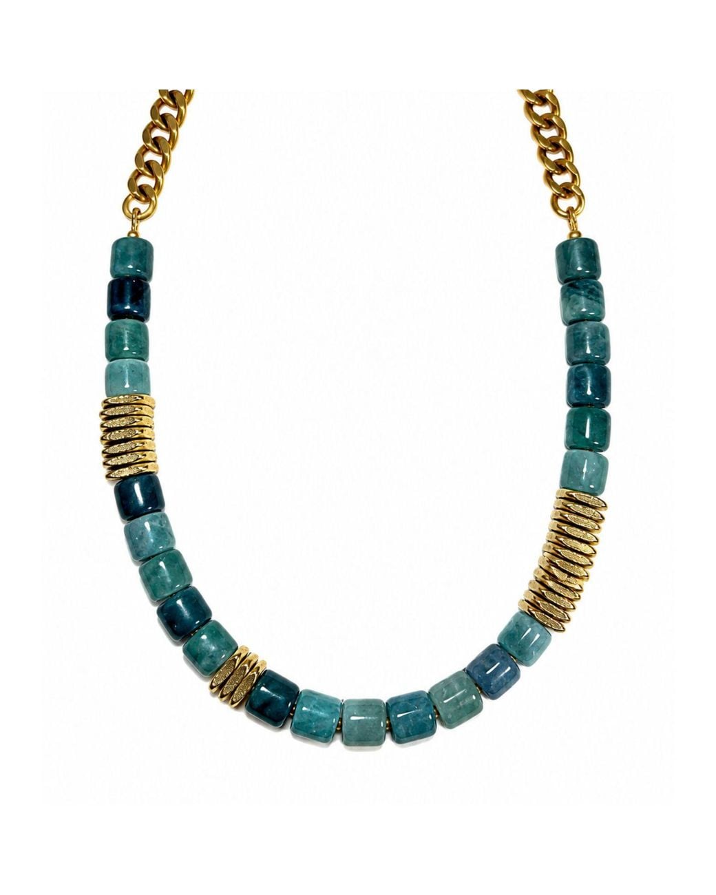 Rachel Nathan Blue Guatemalan Jade & Brass Heishi Necklace